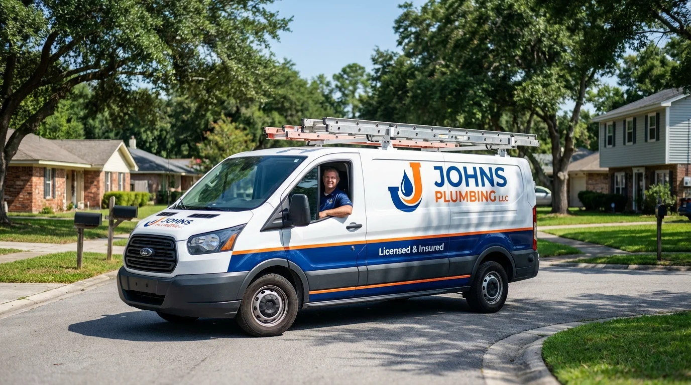 Johns Plumbing LLC service van in West Springfield, MA