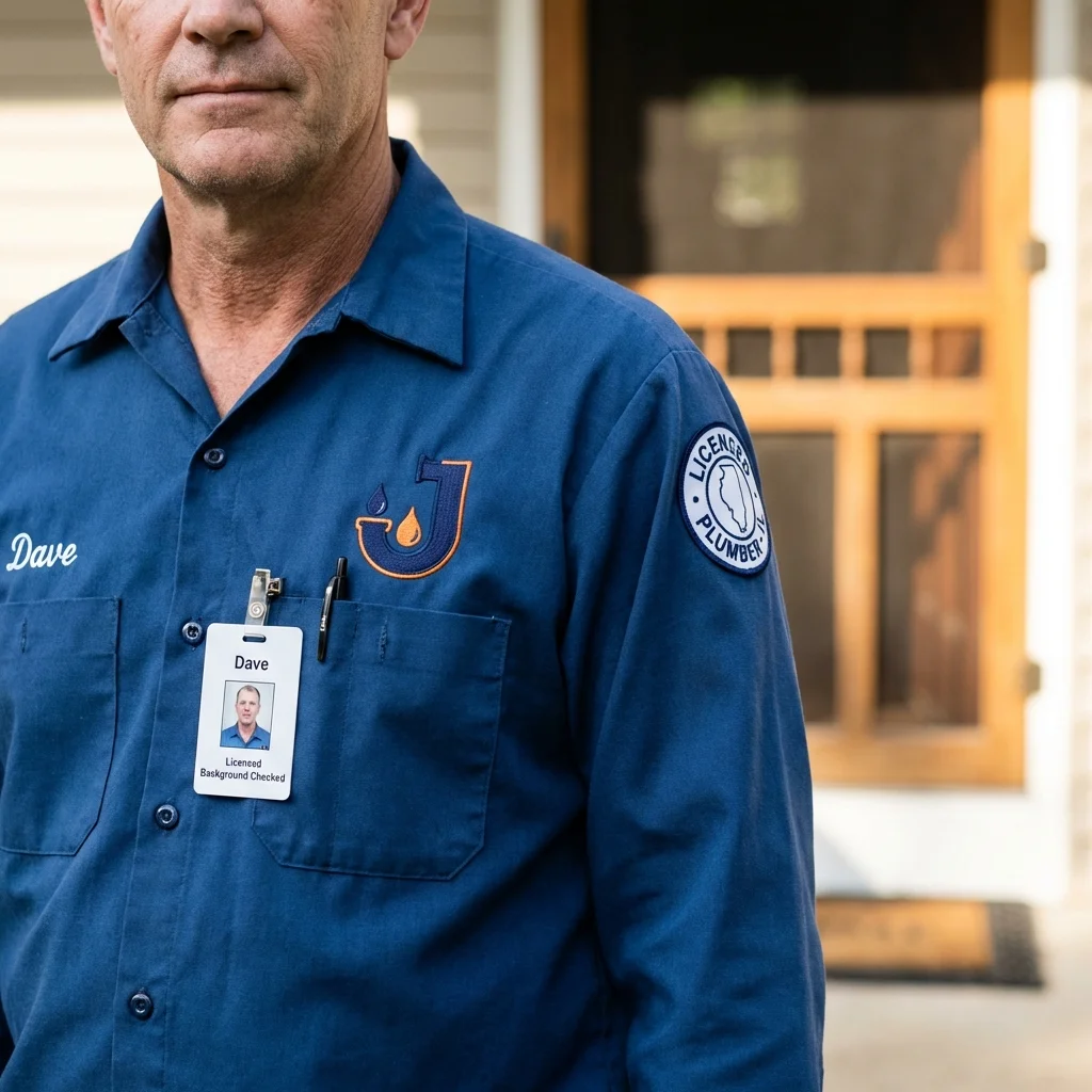 Licensed plumber showing ID badge in West Springfield, MA