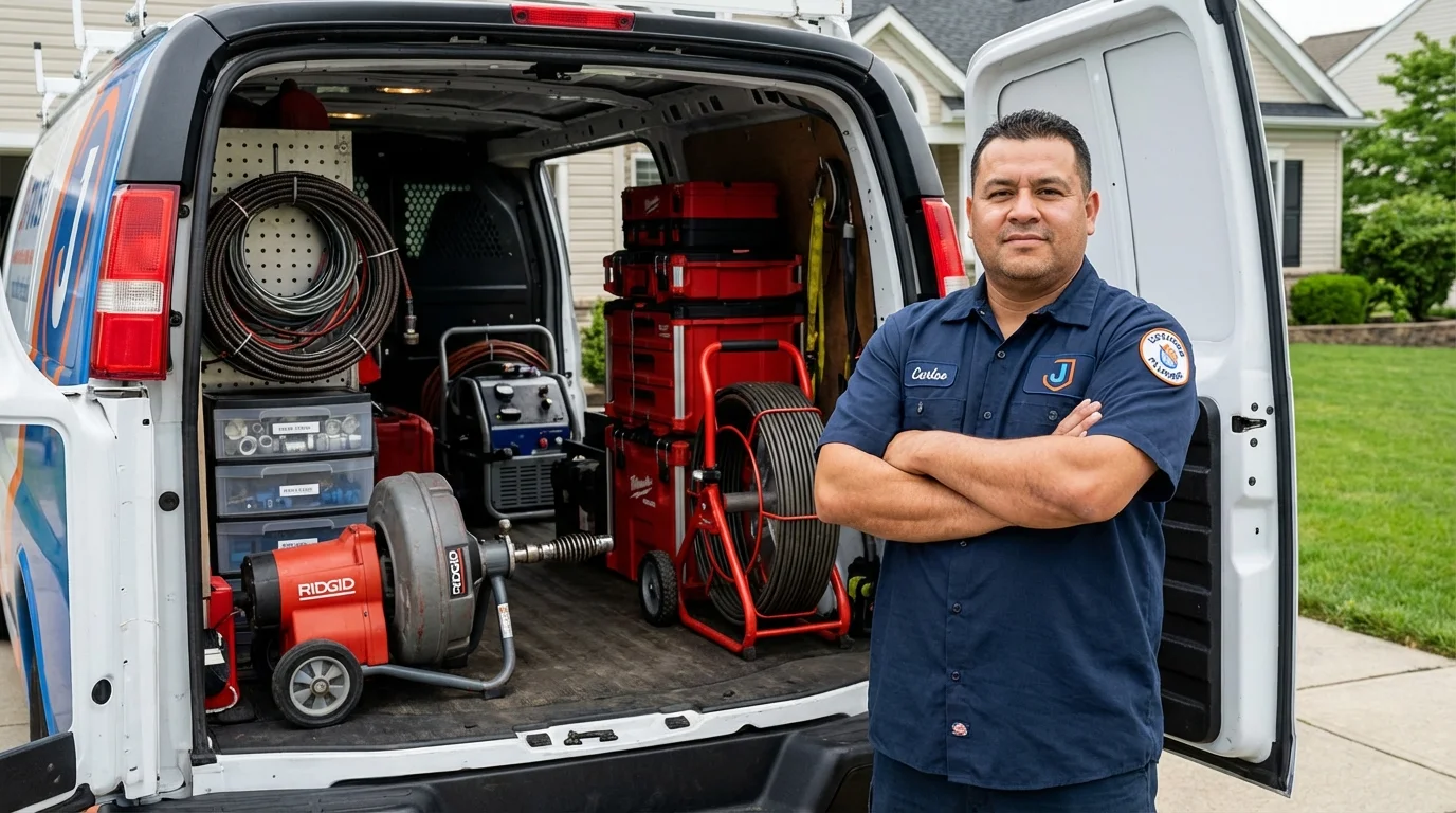 Professional drain cleaning equipment and Johns Plumbing LLC plumber in West Springfield