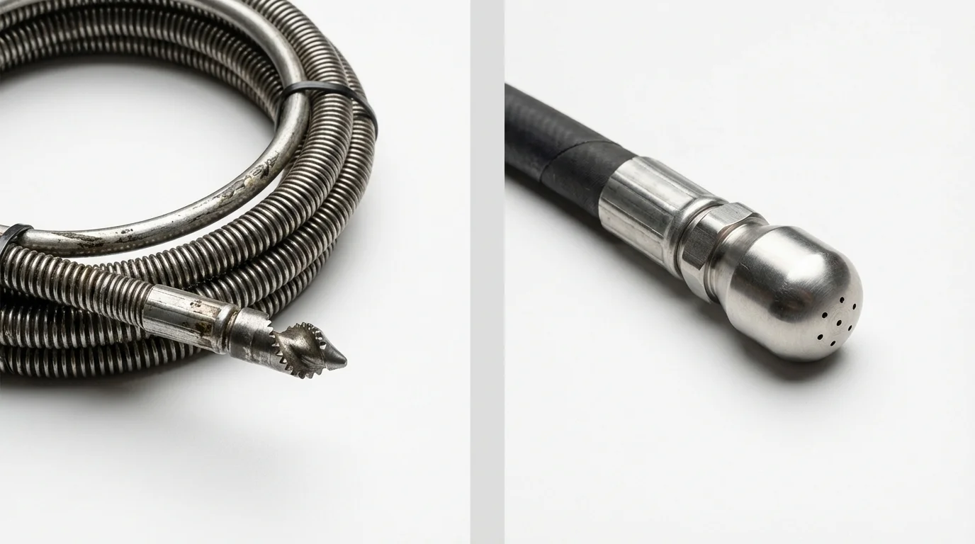 Drain snake cable and hydro jetting nozzle used for drain cleaning in West Springfield, MA