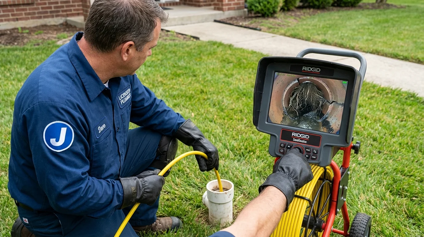 Sewer camera inspection being performed by Johns Plumbing LLC in West Springfield