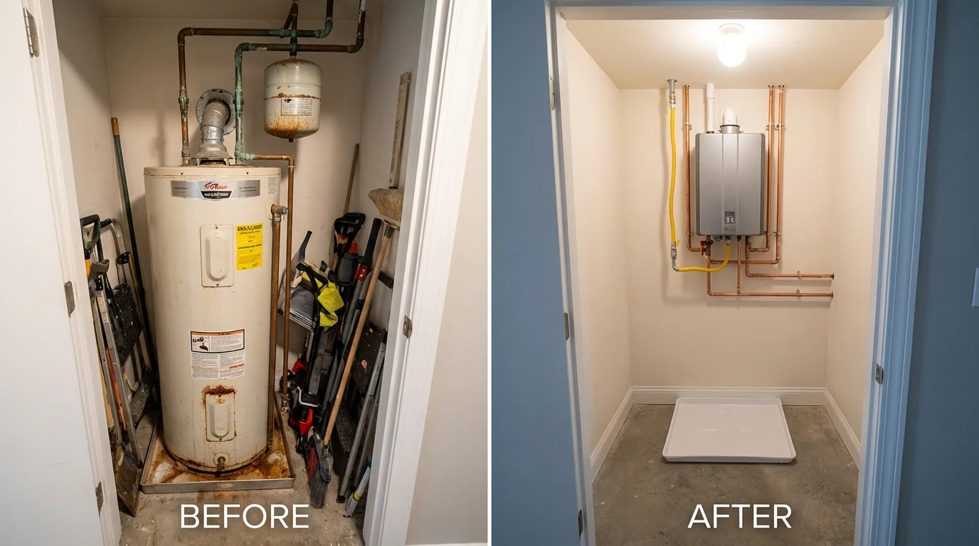 Tank water heater versus wall-mounted tankless unit comparison for West Springfield, MA homeowners