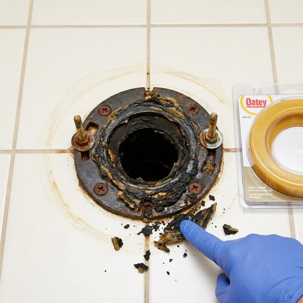 Failed wax ring showing water seepage at the base of a toilet in a West Springfield, MA home